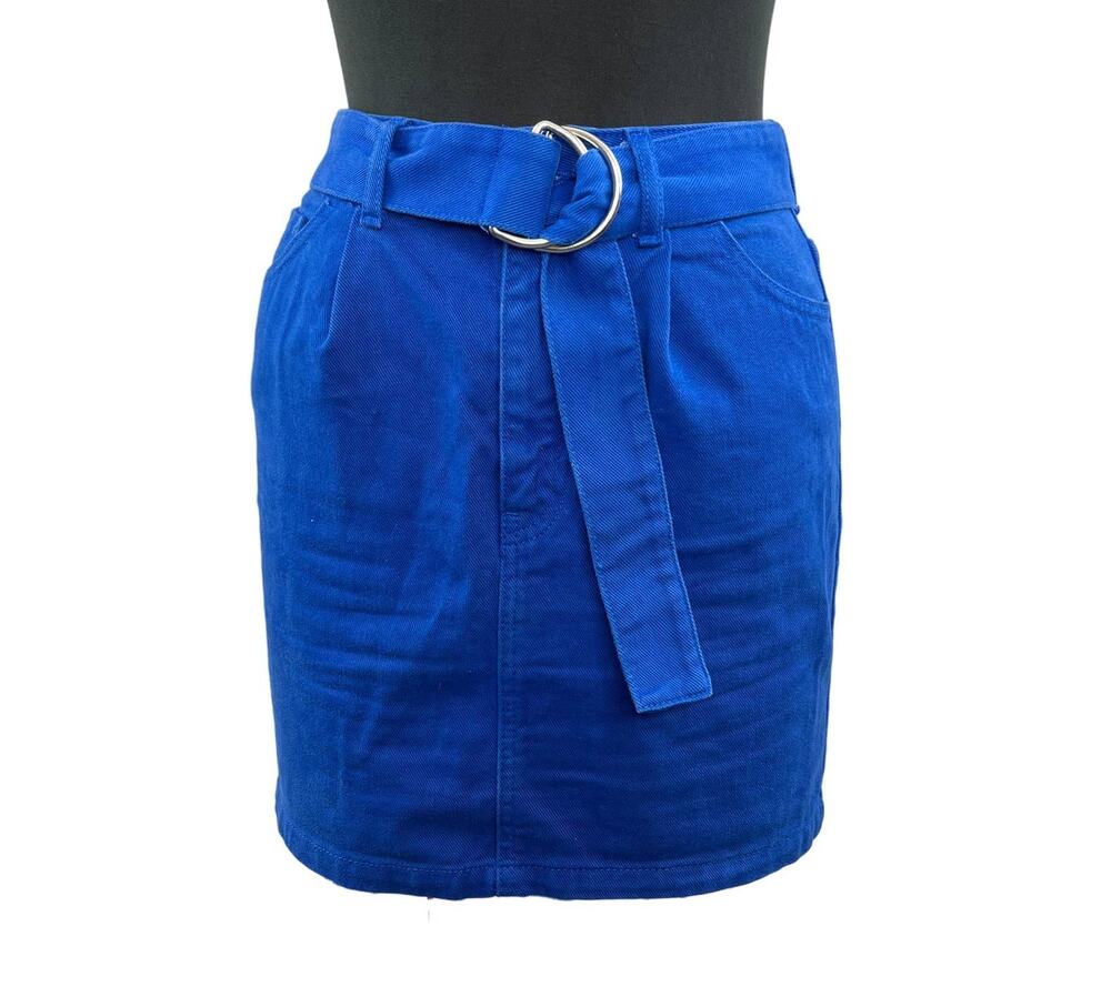 United Colors of Benetton Blue Denim Belted Mini Pencil Skirt Pocket Casual XS 2